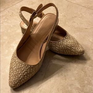 Adrienne Vittadini Woven Pointed-Toe Slingback Flats in Beige